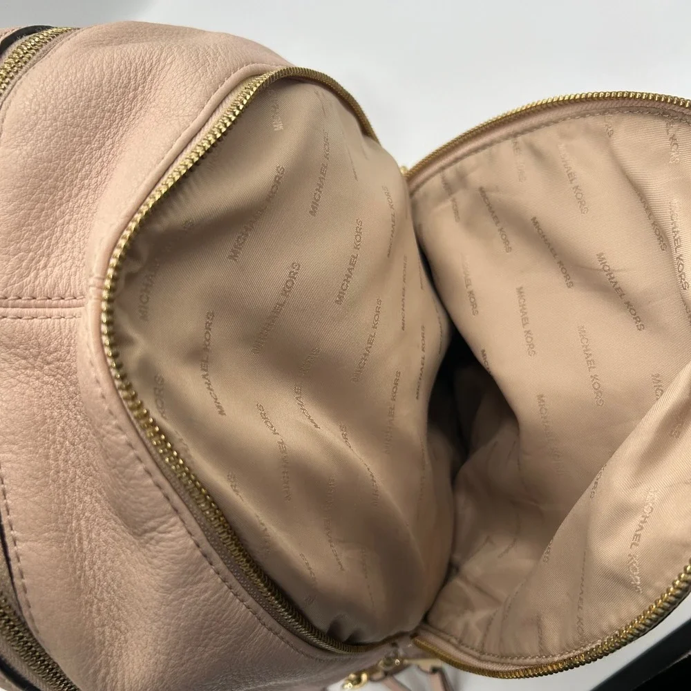 Michael Kors Rhea Backpack Womens Medium  Pink Pebbled Leather Gold Hardware